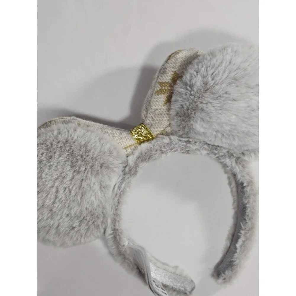 2020 Disney Christmas Winter Holiday Fuzzy Silver Gold Minnie Ears Headband - Picture 5 of 6